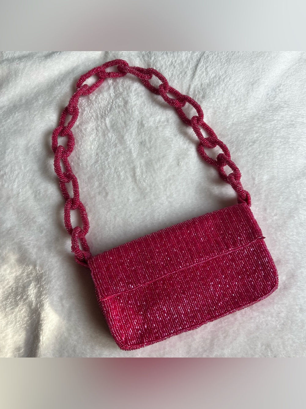 NEW Antik Kraft Fuchsia Fully Beaded Chain Shoulder Bag Purse